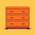 Flat image of a chest of drawers on an orange background. Simple vector icon of a chest of drawers.