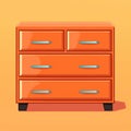 Flat image of a chest of drawers on an orange background. Simple vector icon of a chest of drawers.