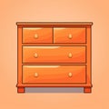 Flat image of a chest of drawers on an orange background. Simple vector icon of a chest of drawers.