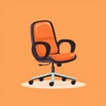 Flat image of a computer chair on an orange background. Simple vector icon of a computer chair. Digital illustration. Royalty Free Stock Photo