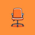 Flat image of a computer chair on an orange background. Simple vector icon of a computer chair. Digital illustration. Royalty Free Stock Photo