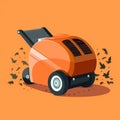 Flat image of a garden shredder on an orange background. Simple vector image of a garden shredder. Digital illustration.