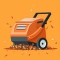 Flat image of a garden shredder on an orange background. Simple vector image of a garden shredder. Digital illustration.