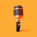 Flat image of a microphone on an orange background. Simple vector icon of a microphone. Digital illustration. Royalty Free Stock Photo