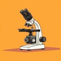 Flat image of a microscope on an orange background. Simple vector image of a microscope. Digital illustration. Royalty Free Stock Photo