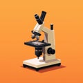 Flat image of a microscope on an orange background. Simple vector image of a microscope. Digital illustration. Royalty Free Stock Photo