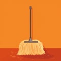 Flat image of a mop on an orange background. Simple vector image of a mop. Digital illustration. Royalty Free Stock Photo