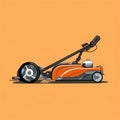 Flat image of motorized brushcutter on orange background. Simple vector image of a brushcutter. Digital illustration