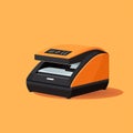 Flat image of a scanner on an orange background. Simple vector icon of a scanner. Digital illustration Royalty Free Stock Photo