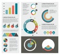 Flat infographic set of charts, bubbles, diagrams.