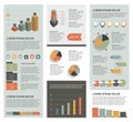 Flat infographic set of charts, bubbles, diagrams.