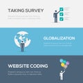 Flat internet concepts. Website coding, globalization and survey. Royalty Free Stock Photo