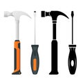 Flat iron hammer icons isolated on a white background. A modern claw hammer.