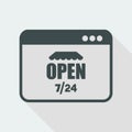 E-store open 7/24 full time - Vector flat icon Royalty Free Stock Photo