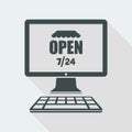 E-store open 7/24 full time - Vector flat icon Royalty Free Stock Photo