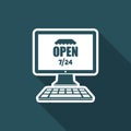 E-store open 7/24 full time - Vector flat icon Royalty Free Stock Photo