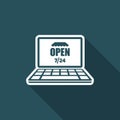 E-store open 7/24 full time - Vector flat icon Royalty Free Stock Photo