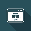 E-store open 7/24 full time - Vector flat icon Royalty Free Stock Photo