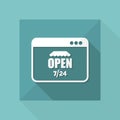 E-store open 7/24 full time - Vector flat icon Royalty Free Stock Photo