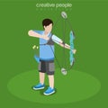 Flat isometric Archery Player with bow aim vector Royalty Free Stock Photo