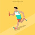 Flat isometric Athlete running baton vector