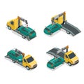 Flat isometric auto car Tow truck Wrecker repair s