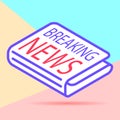 flat isometric breaking news newspaper vector icon on colorful pink and blue background Royalty Free Stock Photo