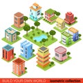 Flat isometric building small business park restaurant shop Royalty Free Stock Photo