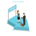Flat isometric business people hiring pedestal