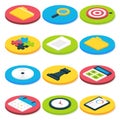 Flat Isometric Circle Business Icons Set