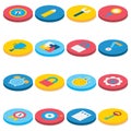 Flat Isometric Circle Business and Office Icons Set