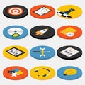 Flat Isometric Circle Website Business and Office Icons Set