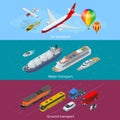 Flat isometric city transport icon set. Air, land and sea transport. Royalty Free Stock Photo