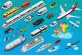 Flat isometric city transport icon set.