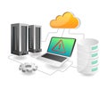 Flat isometric concept illustration. cloud server security issue warning Royalty Free Stock Photo