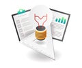 Isometric concept illustration. idea lamp with data analyst and ruler Royalty Free Stock Photo