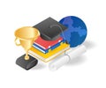 Concept illustration of student achievement graduation book arrangement