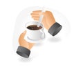 Flat isometric 3d flat illustration of stirring coffee in glass