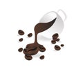 Flat isometric 3d flat illustration pouring coffee coffee beans