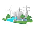 Illustration concept of electrical energy from hydropower dam Royalty Free Stock Photo