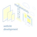 Flat isometric design of website under construction, web page building process, site form layout of Web Development. Royalty Free Stock Photo