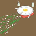 Flat isometric Green onion Omelet vector. 3d Insem