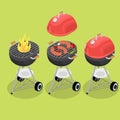Flat isometric grill barbecue equipment vector.