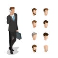 Flat isometric head face types man hair style cons