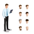Flat isometric head face types man hair style cons Royalty Free Stock Photo
