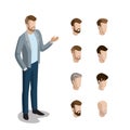 Flat isometric head face types man hair style cons Royalty Free Stock Photo