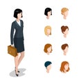 Flat isometric head face types woman hair style co