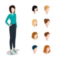 Flat isometric head face types woman hair style co