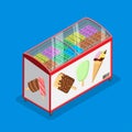 Flat isometric ice cream gelato fridge vector illu Royalty Free Stock Photo