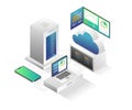 Flat isometric illustration cloud server analysis computer Royalty Free Stock Photo